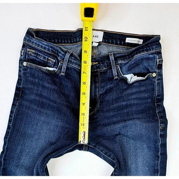 Frame Size 28X29 Women's Le Skinny De Jeanne Blue Denim Embroidered Logo Jeans - Picture 3 of 13